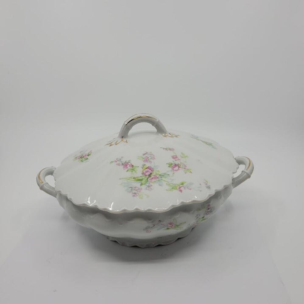 Vintage O&EG Royal Austria Round Serving Dish with Lid. 8" diameter.